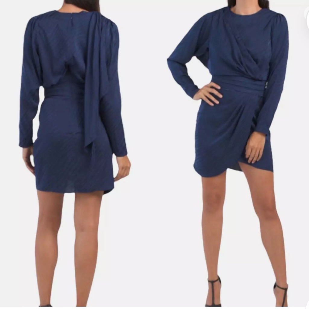 Ronny Kobo Shanaya Moire Navy Mini Cocktail Dress Size S